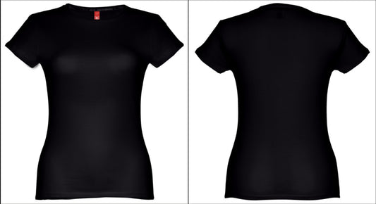 Base de t-shirt feminina preta cintada para personalizar frente e verso